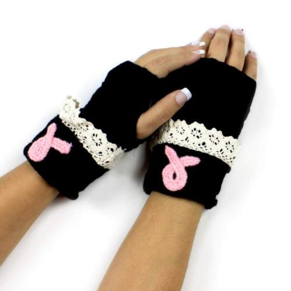 💗BREAST CANCER 💗RIBBON FINGERLESS GLOVES💗